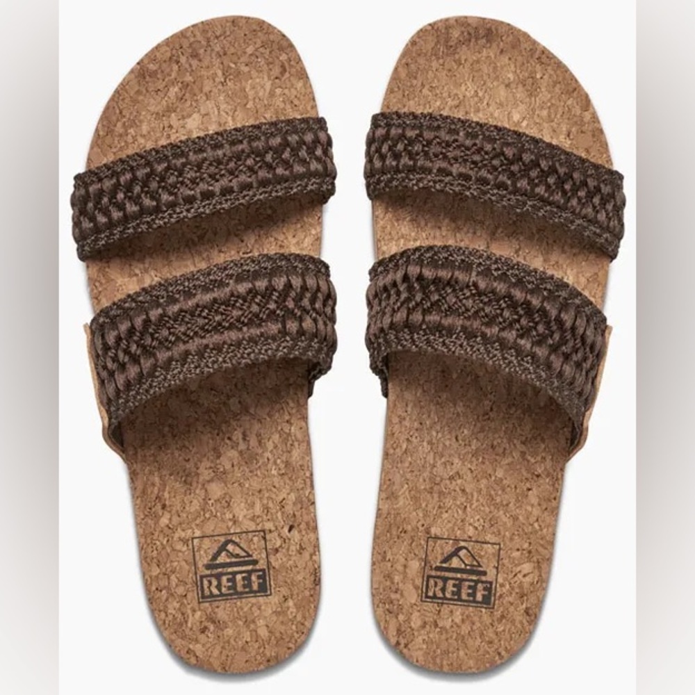 Reef Cushion Vista Braid Thread Open Toe Slide Sandals Size 5 Brown